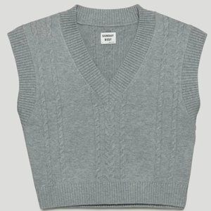 Aritzia Sunday Best Winston Crop Grey Cable Sweater Vest - S/P